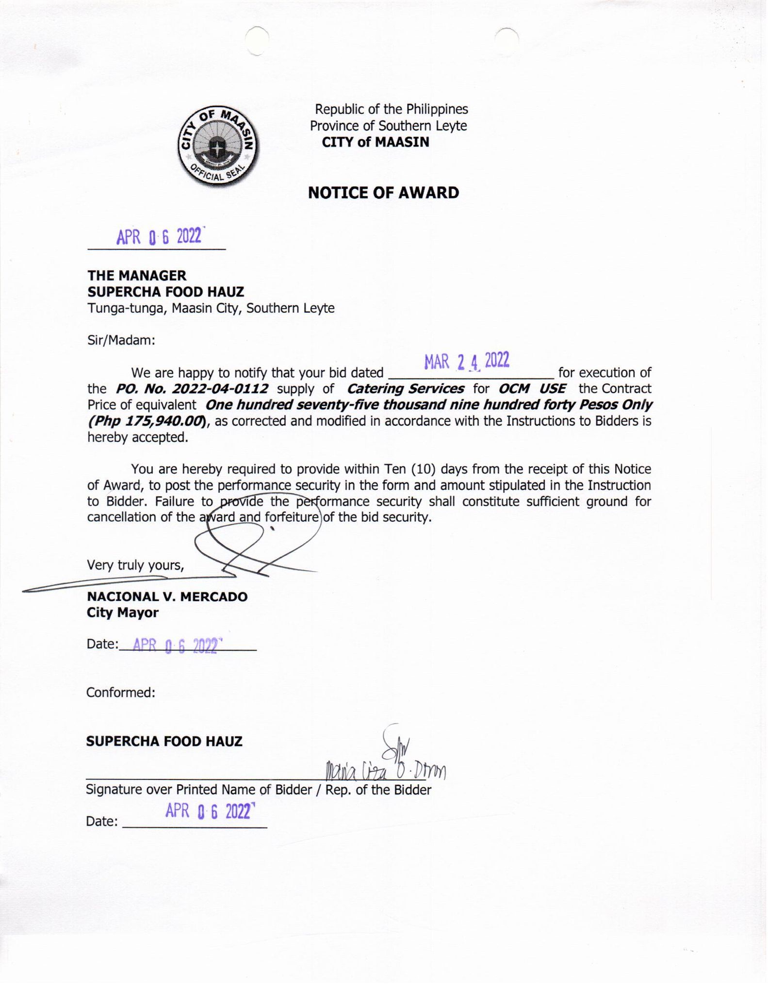 04 06 22 Notice of Award