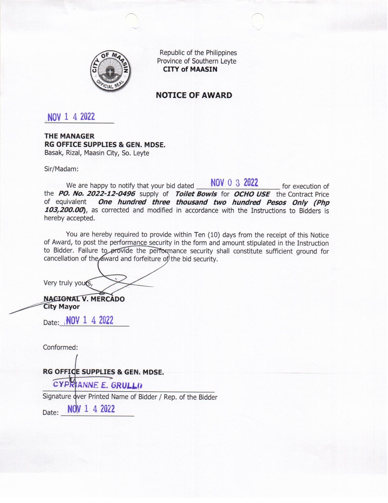 GOODS Notice of Award Nov 14 2022