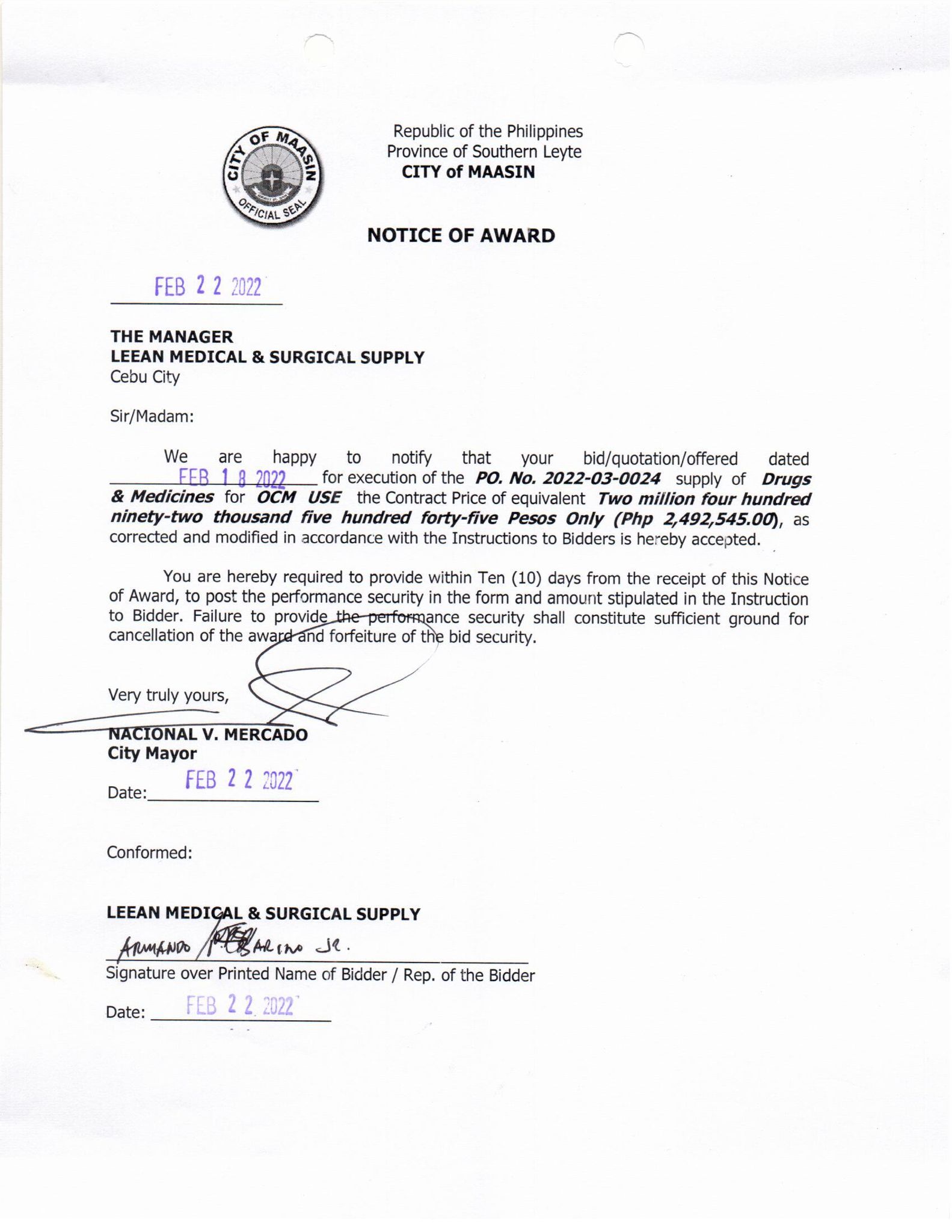 Notice of Award 022222