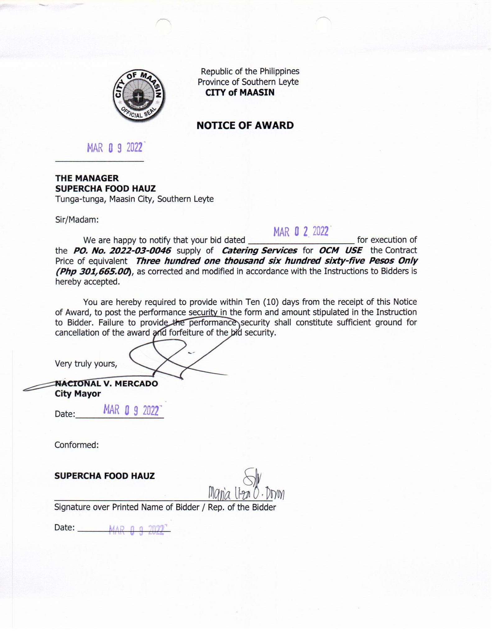 Notice of Award 030922