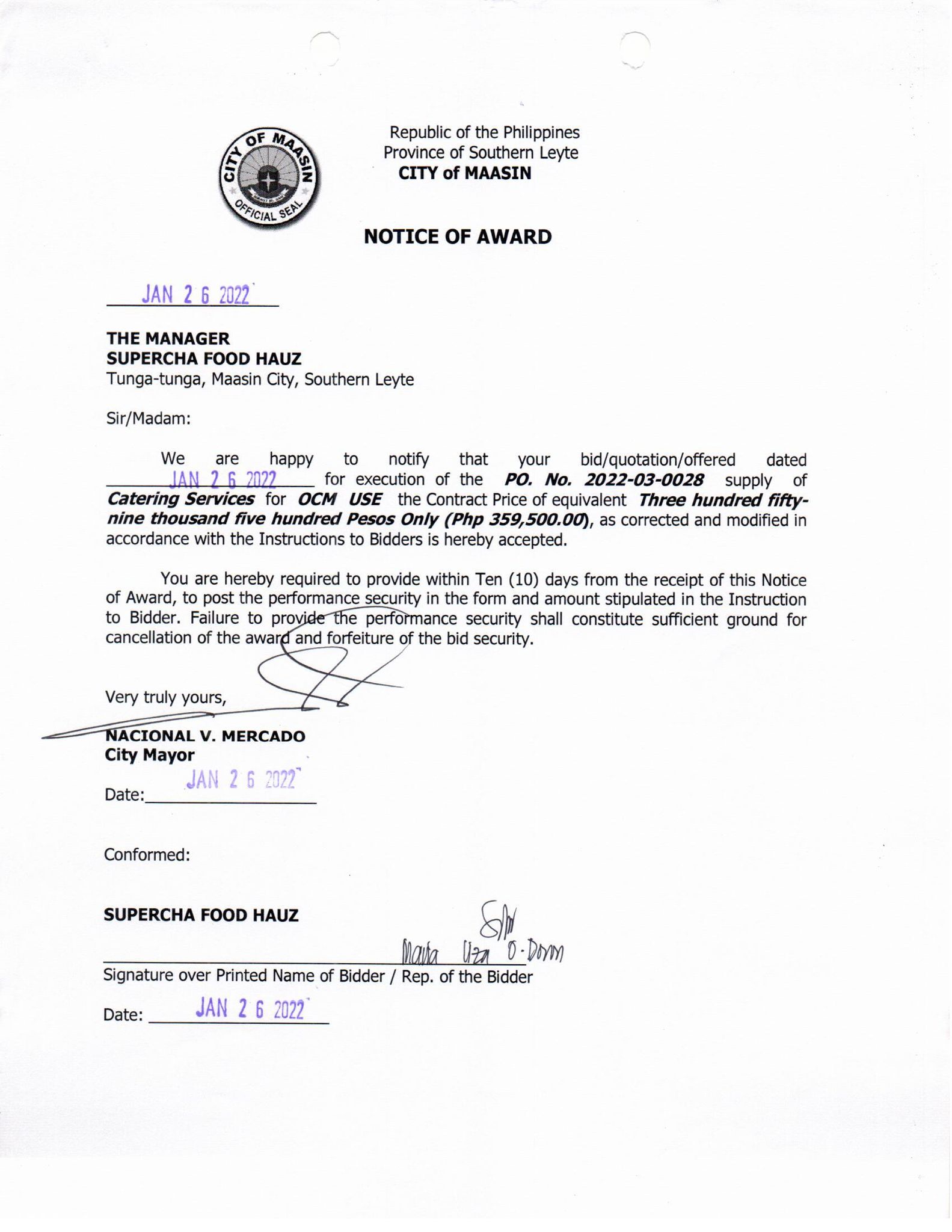 Notice of Award 20220126