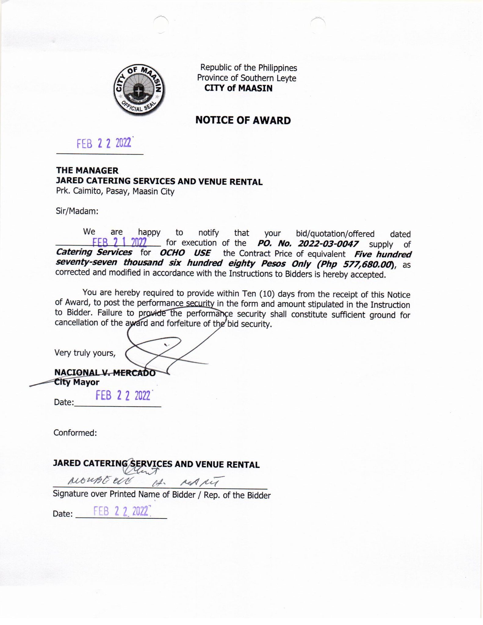 Notice of Award 20220222