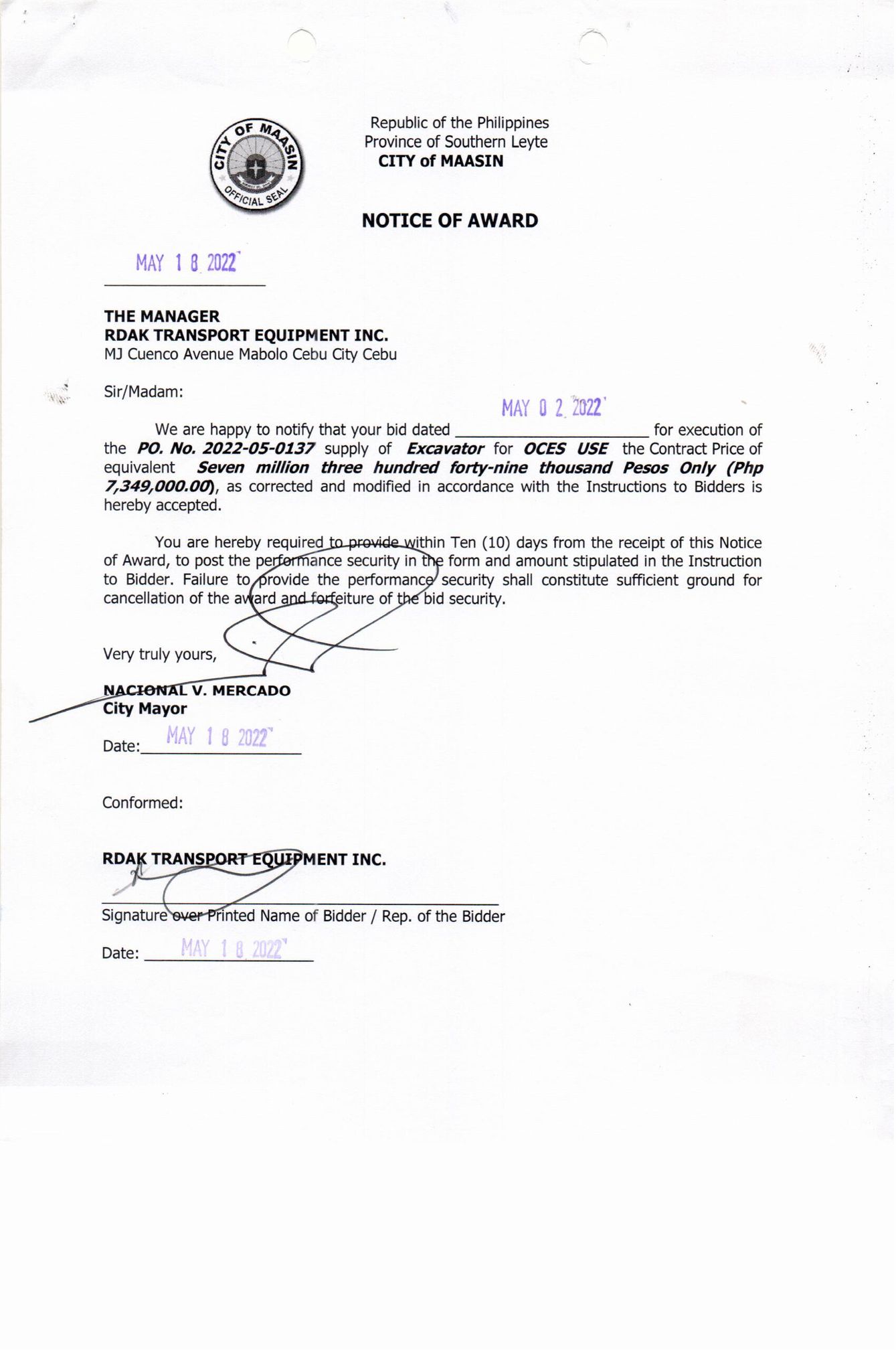 Notice of Award 5 18 22