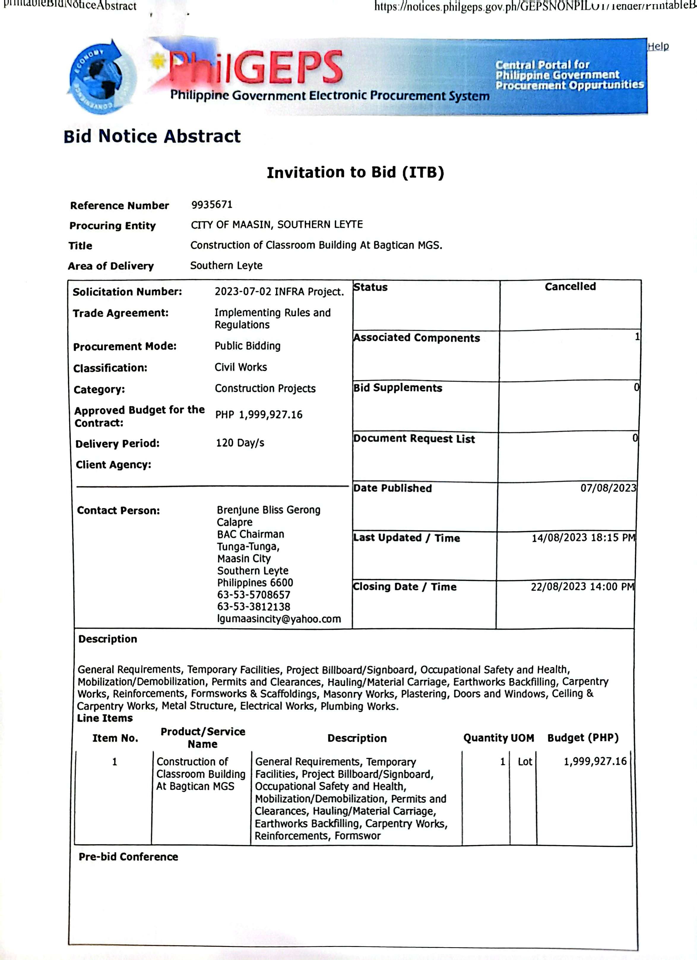 2 CANCELLED INFRA ITB 080723