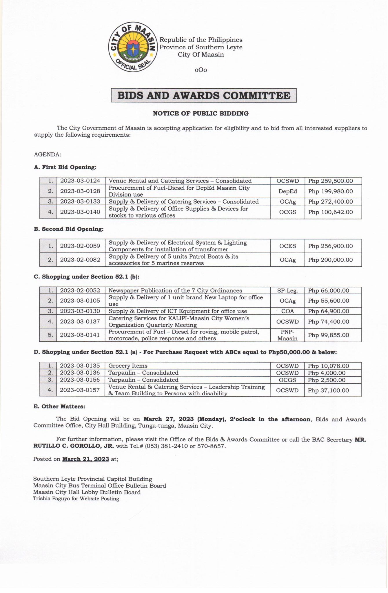 Notice of Public Bidding 032123